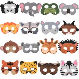 Quilax 16 Pcs Animal Masks, Safari Animal Mask for Kids, Jungle Theme Zoo Animals Cartoon Masks, Animals Theme Birthday Party Decorations, Safari Party Decorations