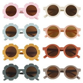 Children's Sunglasses, Pack of 8 Round Sunglasses Flower Shaped Glasses Retro Round Children's Polarised Sunglasses UV 400 Protection Kids Sunglasses for Toddlers, Girls, Boys, Beach Party,