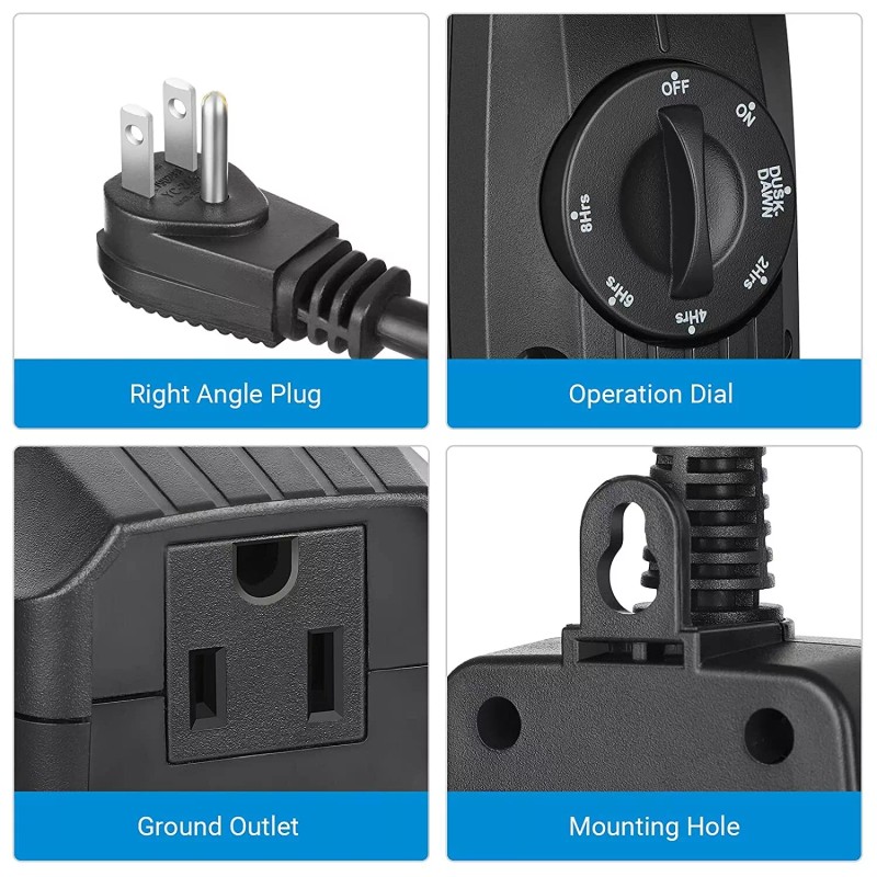 DEWENWILS Countdown Light Sensor Outlet Timer with Electrical Outlet 2