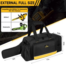 Jaffzora Chainsaw Case,Waterproof Chainsaw Storage Bag Compatible with DEWALT & Ego & Greenworks 10Inch 12Inch Cordless Power Chainsaw&Accessories, Black&Yellow
