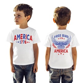 IZYJOY Free Bird America Shirt Toddler Baby Boy Girl 4th of July Patriotic T-Shirt Kids Retro Independence Day Tee Tops(White,3-4T(110))