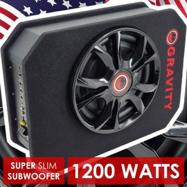 Gravity GSC-W12P 1200 Watts Max Power 600W RMS 12 Inch Car Audio Compact Under Seat Slim Powered Stereo Subwoofer Enclosure 12" Elite Sub Great for All Vehicles