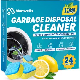 Garbage Disposal Cleaner and Deodorizer 24 Tablets: Maravello Sink Foaming Garbage Disposer Freshener - Kitchen Drain Cleaning Pods with Lemon Fresh Formula - 1 Year Supply