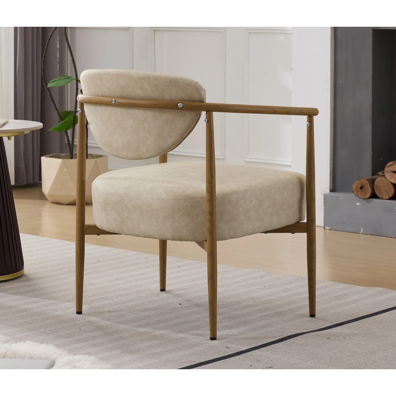 Beige PU Modern Leisure Dining/Living/Bedroom Chair Foam Back Seat Soft