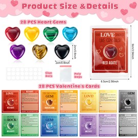 28 Pack Valentines Day Cards for Kids Classroom,valentines heart Stones with Cards,Natural Crystal Stones Rocks,Valentines Exchange Party Favors for Kids Classroom ,Valentine School Games Prize