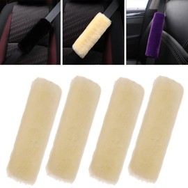 OHHMNKK 4 Pack Car Seat Belt Pads Shoulder Cover Baby Safety Belt Protector with Adjustable Soft Plush Shoulder Strap Protect Neck and Shoulder (Beige)