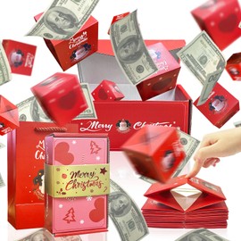 Christmas Surprise Explosion Gift Box, Funny Pop Up Cash from Money Case for Women Men Surprise, DIY Novelty Luxury Folding Xmas Bouncing Money Boxes for Wife Girlfriend Mother Friends