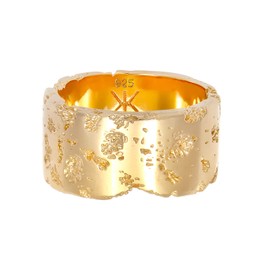 Kuzzoi 0607613120 Men's Ring (12.5 mm) Solid Hand Forged, Band Ring for Men Made of 925 Sterling Silver Gold-Plated Golden Silver Ring Hammered Ring in Rustic Look Ring Size 60-66, Sterling Silver