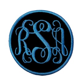 Monogram Vine Font Circle Patch Iron-on or Sew-on Applique Embroidered Patch for Uniforms, Backpacks, Christmas Stockings, Luggage - BLACK PATCH - 002