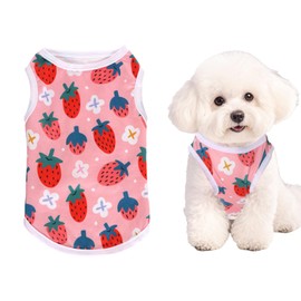 Pistha Pink Dog Shirts Cute Summer Dog Clothes Soft Pet T-Shirt Printed Puppy Shirt for Small Medium Dogs Cats Girl(Strawberry2,XS)