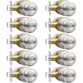 AEEKEL 10 Pack Privacy Door Knob, Brushed Nickel Door Knobs Interior Keyless Door Locks for Bedrooms, Bathroom Door Knob for Left/Right Handle Doors