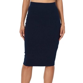 Pretty Fashion Womens Midi Pencil Skirt Ladies Plain Jersey Bodycon Tube Skirt Plus Size (12/14, Navy)