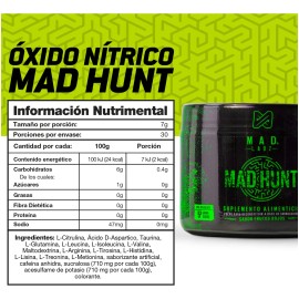 Pre Entreno Oxido Nítrico Mad Hunt Mad Labz 210g Sabor Frutos Rojos, 30 servicios con 12 aminoácidos y ácido D-aspártico