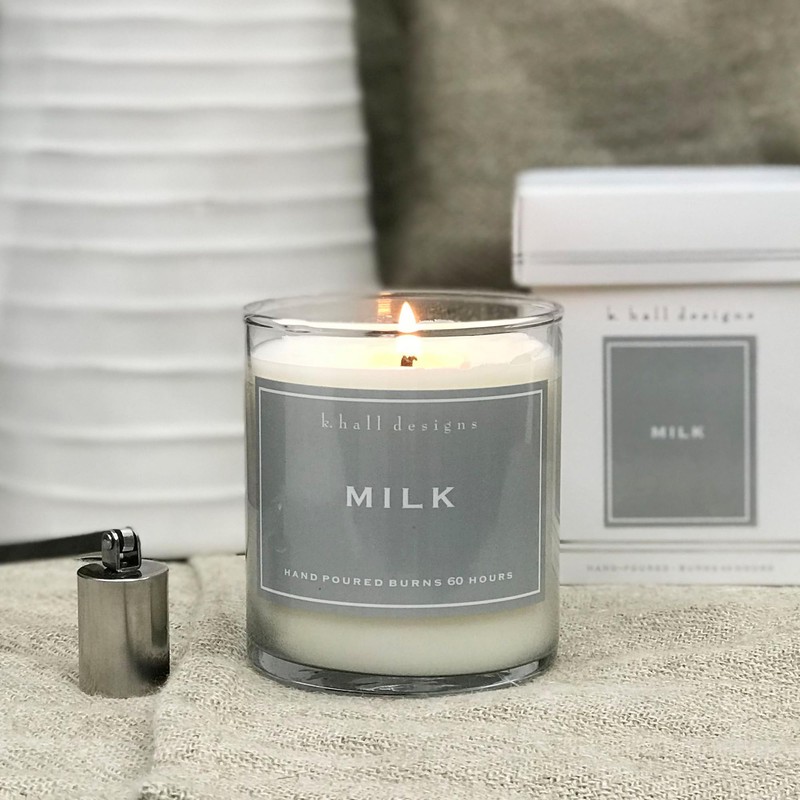 K. Hall Designs Milk Jar Candle, Creamy-Sweet Coconut Vanilla Aroma,