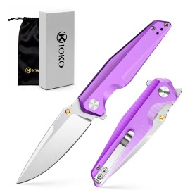 LONSDOW Camping Hunting Survival 14C28N Folding Knives Pocket Self-Defense  Aluminum Alloy Handle Outdoor Knivescolor: Purlple FK-089-3, blade length: 8.5 cm, blade width: 2.8 cm, type: Pocket Knife