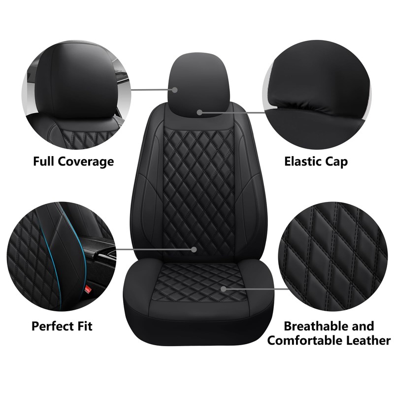 GEEYONTEK Premium Leather Car Seat Covers Full Set,Universal Fit for