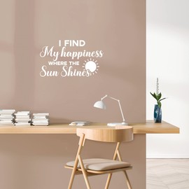 Vinyl Wall Art Decal - I Find My Happiness Where The Sun Shines - 14.3" x 25" - Modern Inspirational Positive Summer Quote Sticker for Home Office Bedroom Living Room Coffee Shop Decor (White)