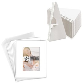 Golden State Art, 9 Inches Cardboard Easel Back Display Sets, Single Wing, Acid-Free 8x10 White Picture Mat, Backing Board, Clear Plastic Bags, for Photos, Sign, Craft, Art Prints. Pack of 50 Each