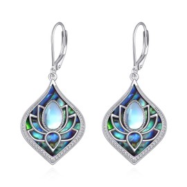 Lotus Moonstone Earrings 925 Sterling Silver Teardrop Lotus Drop Dangle Earrings Lotus Jewelry Gifts For Women