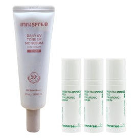 Innisfree Daily UV Tone Up No-Sebum Sun Cream 50ml (Beige) + Hyaluronic Acid Serum 15mlx3 / 이니스프리 데일리 유브이 톤업 노세범 선크림 50ml (베이지)+히알루론산 세럼 15mlx3개