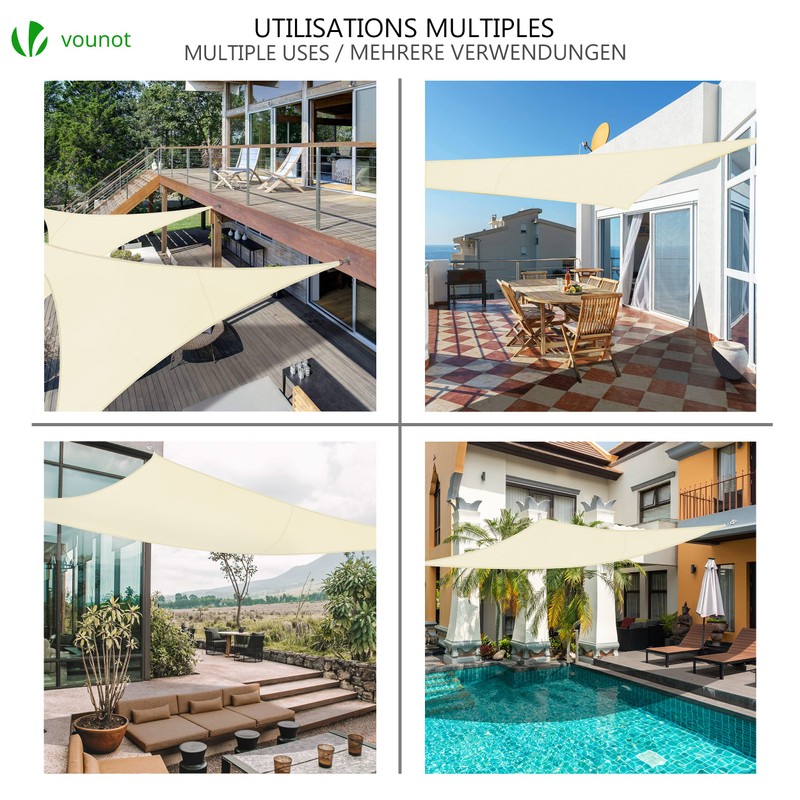 VOUNOT 3x3x3m Sun Shade Sail, Waterproof Outdoor Garden Sails Triangle