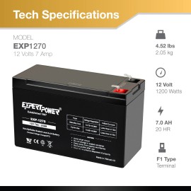 Expert Power 12 Volt 7ah Rechargeable Battery with F1 (.187) Terminals - 2 Pack