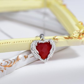 Reaii Natural Red Agate Heart Pendant Necklace for Women 925 Sterling Silver Genuine Red Agate Jewelry Gifts, Sterling Silver, red agate