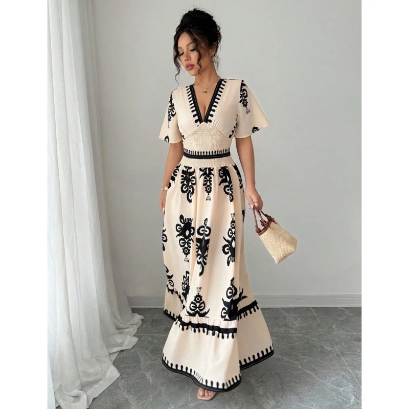 Vestido Casual De Mujer Con Estampado Floral Y Cuello En