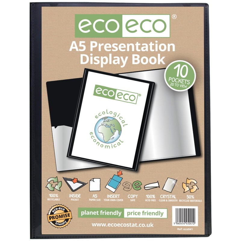 eco-eco A5 Size 50% Recycled 10 Pocket Black Presentation Display