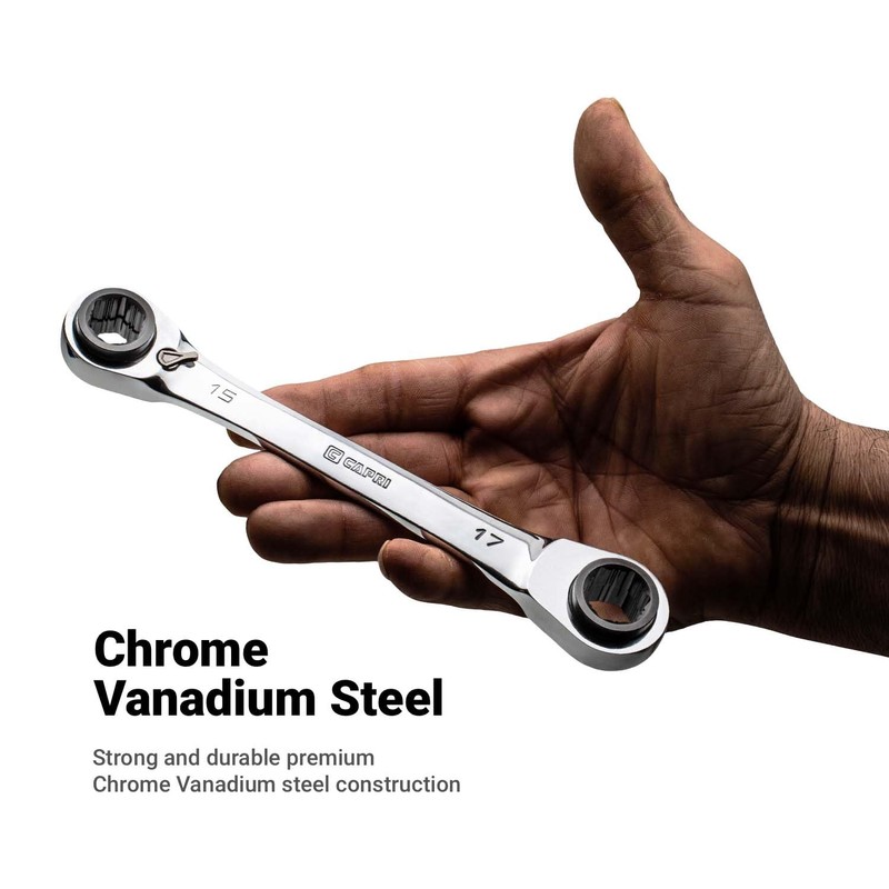 Capri Tools 4-in-1 120-Tooth Box End Reversible Ratcheting Wrench, 5/16,