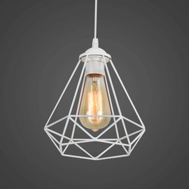 Industrial Pendant Light Pendant Lamp Vintage Cage Lampshade White Hanging Lamp, E27 Lamp Socket Type, Retro Lampshade Light for Kitchen, Bedroom, Bar, Salon, Restaurant, Bar, Living Room