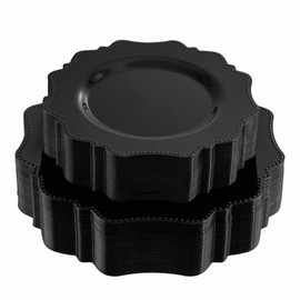 COLOSUS Black Disposable plastic plates set 60pcs(30guest) Dinner plates and Dessert Plates Heavy weight plates for Party