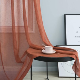 Rust Sheer Curtains 38 Inch Width for Kitchen 2 Panels Grommet Top Sheer Linen Look Light Filtering Small Window Curtains for Bedroom Laundry Basement Bathroom Skinny Wide 38 x 63 Long Terra Cotta