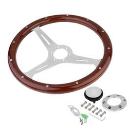 YEHICY 15" Classic Wood Grain Steering Wheel Riveted Light Wood Grip Universal Car Racing Wood Steering Wheels Slotted 3 Spoke with Horn button