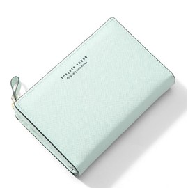 Kugusa Women's Bi-fold PU Leather Wallet, 10 Cards, Storage Zipper, Includes Exclusive Gift Box, Cute, green (mint green)