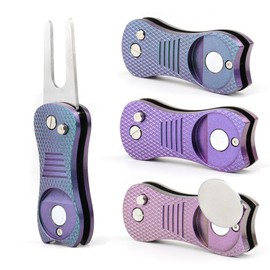 SZITW Golf Divot Repair Tool - All-Metal Golf Accessories | Foldable 3-in-1 Multitool