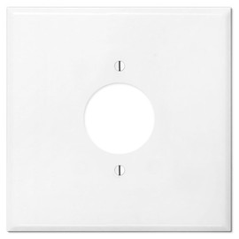 OVERSIZED Metal Outlet Cover, 2 Gang Jumbo Outlet Cover (for 1 Centered Device), Wall Plate Cover for 1.406" Single Simplex Style Receptacle, Steel Painted White - UL Listed, 5.5" x 5.5" - Made in USA