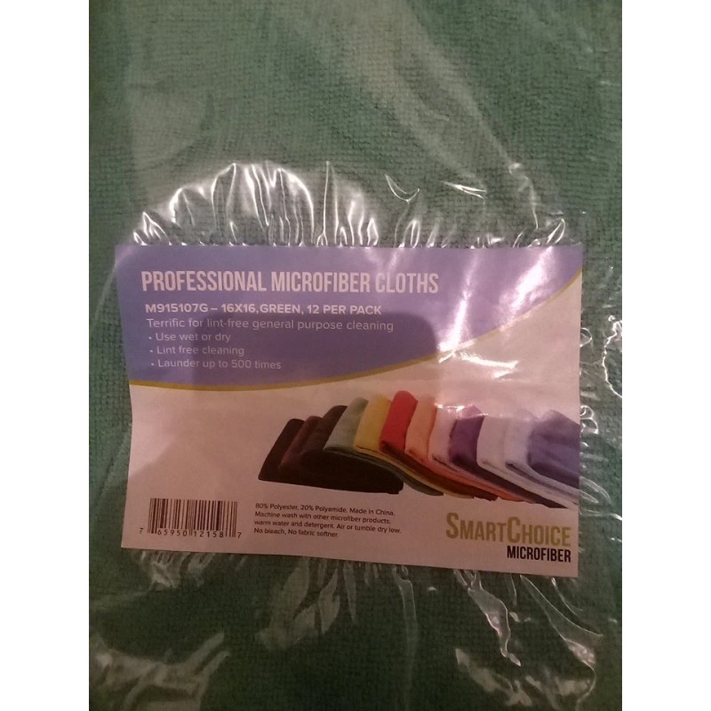 smart choice Microfiber Cleaning Cloths 12 Pack Size 16x16 Green