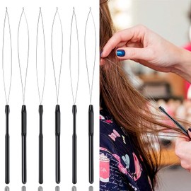 Hair Extension Tools,10 Pieces Extension Loop Threader, Nano Beads Device Tool Styling Accessories for Hair or Feather Extensions (Black)