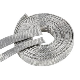 Tinned Copper Braid Cable Wire Shielding Sleeve Ground Straps Protection Flat Metal Mesh Flexible Expandable (1/2 in Wide(0.32 in Dia)-28ft)