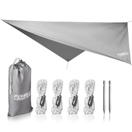 Foxelli Hammock Rain Fly - Waterproof Lightweight Tent & Hammock Rain Tarp for Camping, Backpacking w/Easy Setup Including Extra Long Guy Lines & Stakes