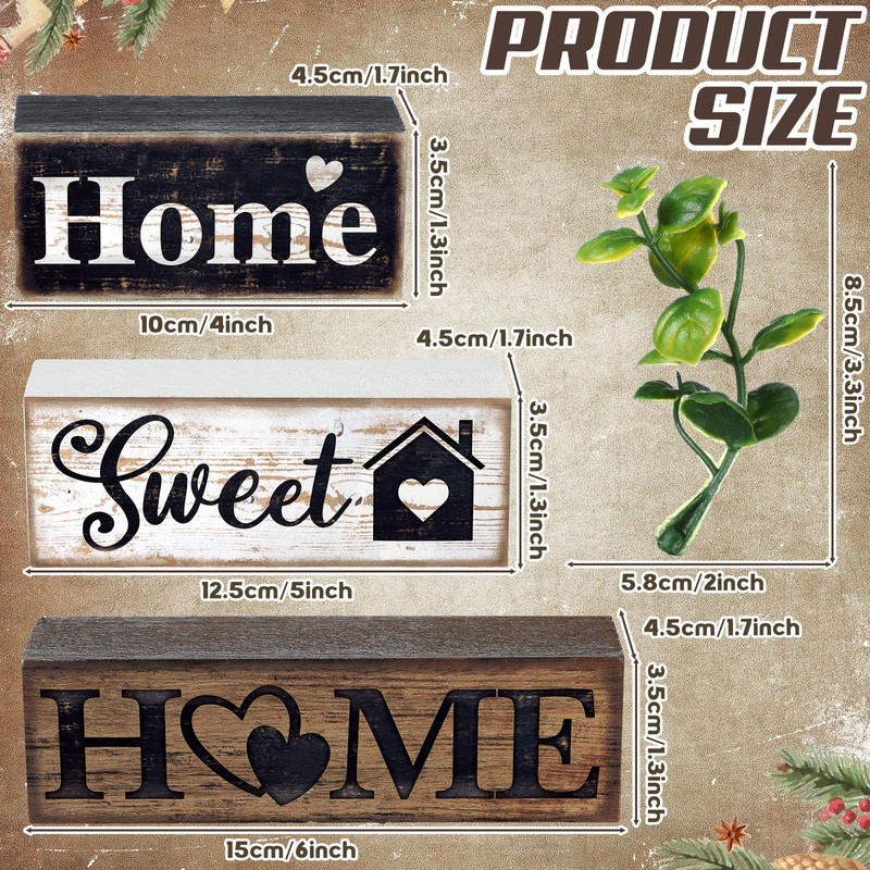 Moucuny 4 Pcs Farmhouse Wooden Tabletop Decor Farmhouse Tiered Tray
