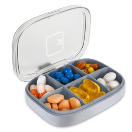 YHC Pill Organizer Small Pill Box, Travel Pill Holder for Purse, 4/6 Compartments Waterproof Pill Case for Vitamin, Cod Liver Oil, Supplement (1PCS, White 6 * 1)
