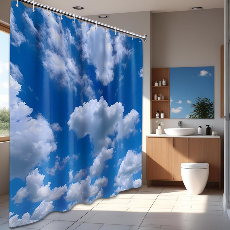 DLTAY Blue Sky Shower Curtain White Clouds Nature Scenic Landscape