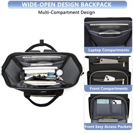 FOCDOD Women Laptop Backpack Work Bag - Fits 15.6 inch with Laptop Compartment Waterproof Professional Fashion Travel Purse for College Nurse Business Computer Backpack