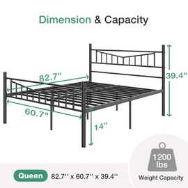 Novilla Queen Bed Frame Linear Style with Headboard and Footboard, 14" High Metal Platform Bed Frame for Bedroom, Guest Room, Heavy Duty Metal Slats Support, No Box Spring Needed, Easy Assembly