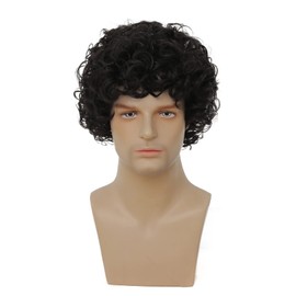 Tseses Curly Black Men Wigs Short Afro Wig 70s 80s Rocker Cosplay Costume Wigs (Black)