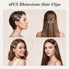 4 Pack Silver Barrettes, Rectangular Rhinestone Hair Clips
