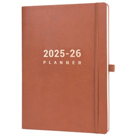 2025-2026 Planner - July 2025 - June 2026, Planner 2025-2026 Daily Weekly and Monthly, 8.5" x 11", Pen Holder, Calendar Stickers, Pocket, 25 Notes Pages, Faux Leather Cover, A4 Premium Paper - Brown