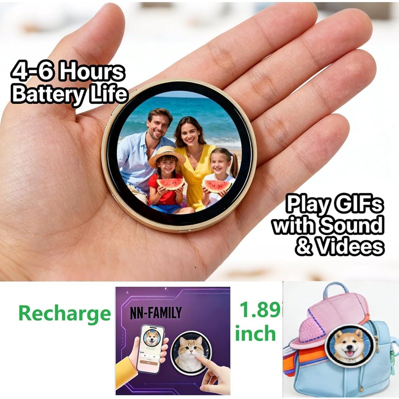 Mini LED Electronic Pin 1.89” Digital Photo Frame Button Badge,